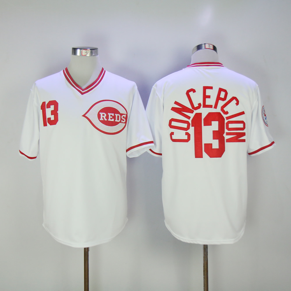 Men MLB Cincinnati Reds #13 Concepcion white throwback jerseys